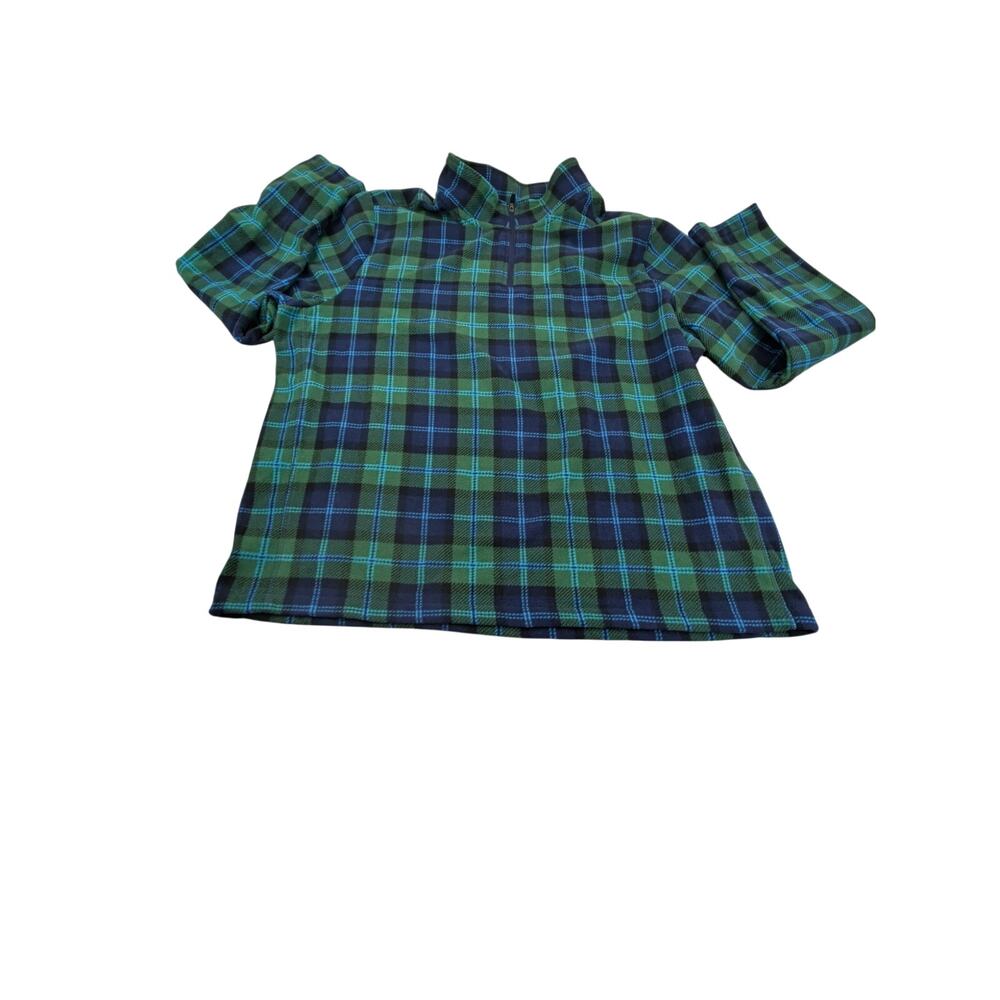 Lands' End Mens Green/Blue Plaid Quarter Zip Fleece Pullover Jacket XXL 50-52